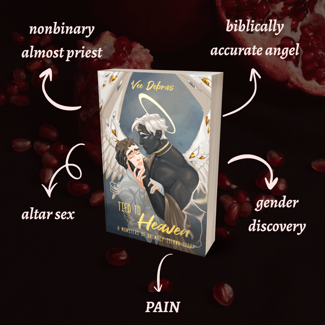 Tropes for Tied to Heaven by Vee Debras: nonbinary almost priest, biblically accurate angel, altar sex, gender discovery, pain