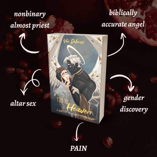 Tropes for Tied to Heaven by Vee Debras: nonbinary almost priest, biblically accurate angel, altar sex, gender discovery, pain