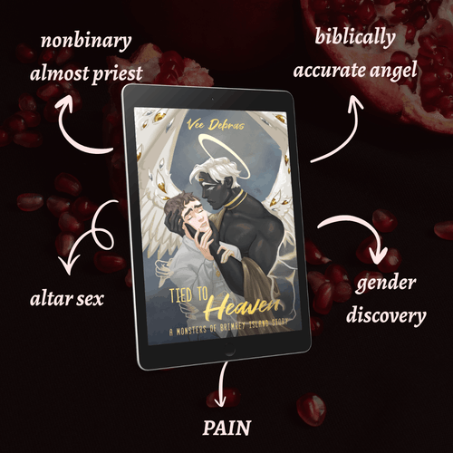Tropes for Tied to Heaven by Vee Debras: nonbinary almost priest, biblically accurate angel, altar sex, gender discovery, pain
