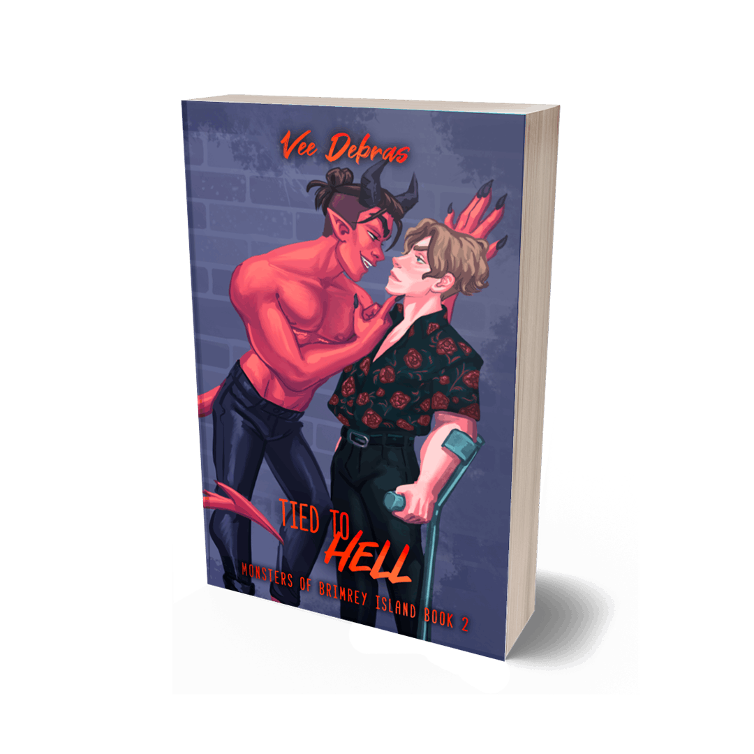 Paperback mockup of Tied to Hell by Vee Debras 