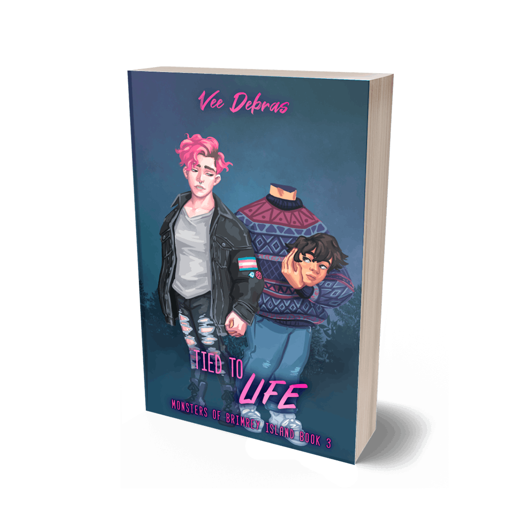 Paperback mockup of Tied to Life by Vee Debras 