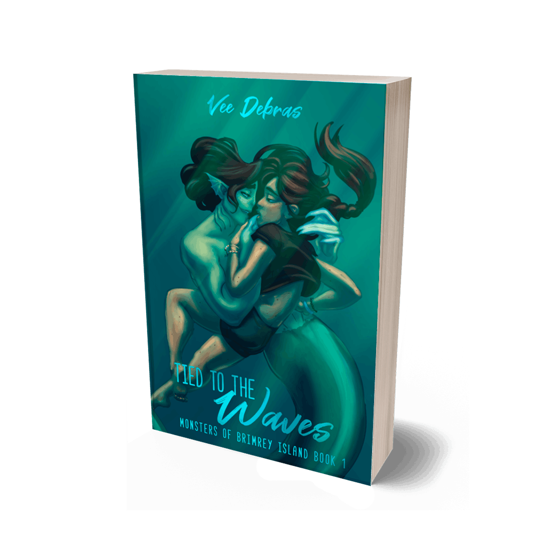 Paperback mockup of Tied to the Waves by Vee Debras 
